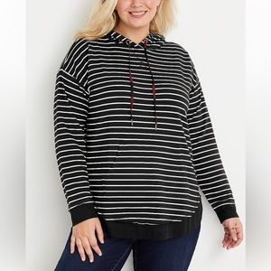 Maurices Plus Size Homeward Black Striped Brushed‎ Plaid Hoodie Size 0/Large